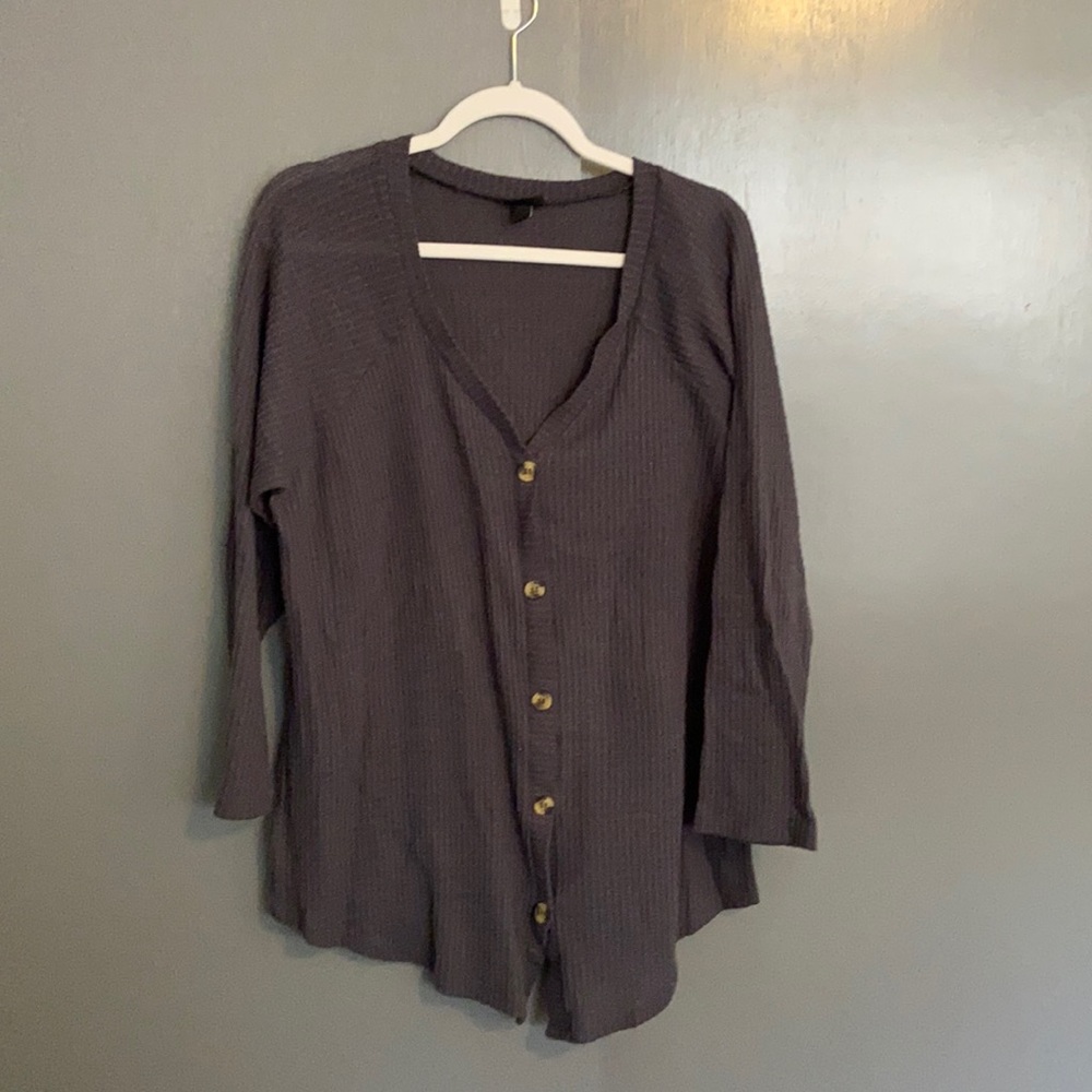 Charcoal waffle knit button down